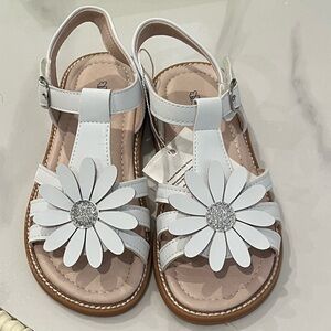 Kids White Daisy T-Strap Sandals